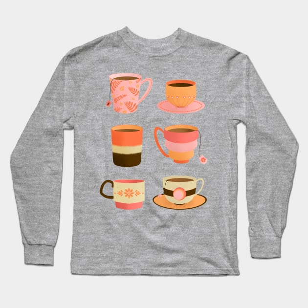 Orange and pink tea cups Long Sleeve T-Shirt by Home Cyn Home 